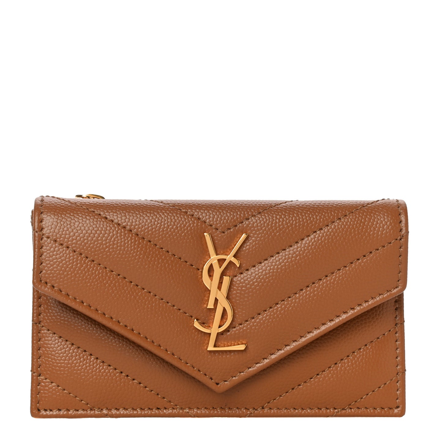 Grain De Poudre Matelasse Chevron Monogram Compact Wallet Natural Dark