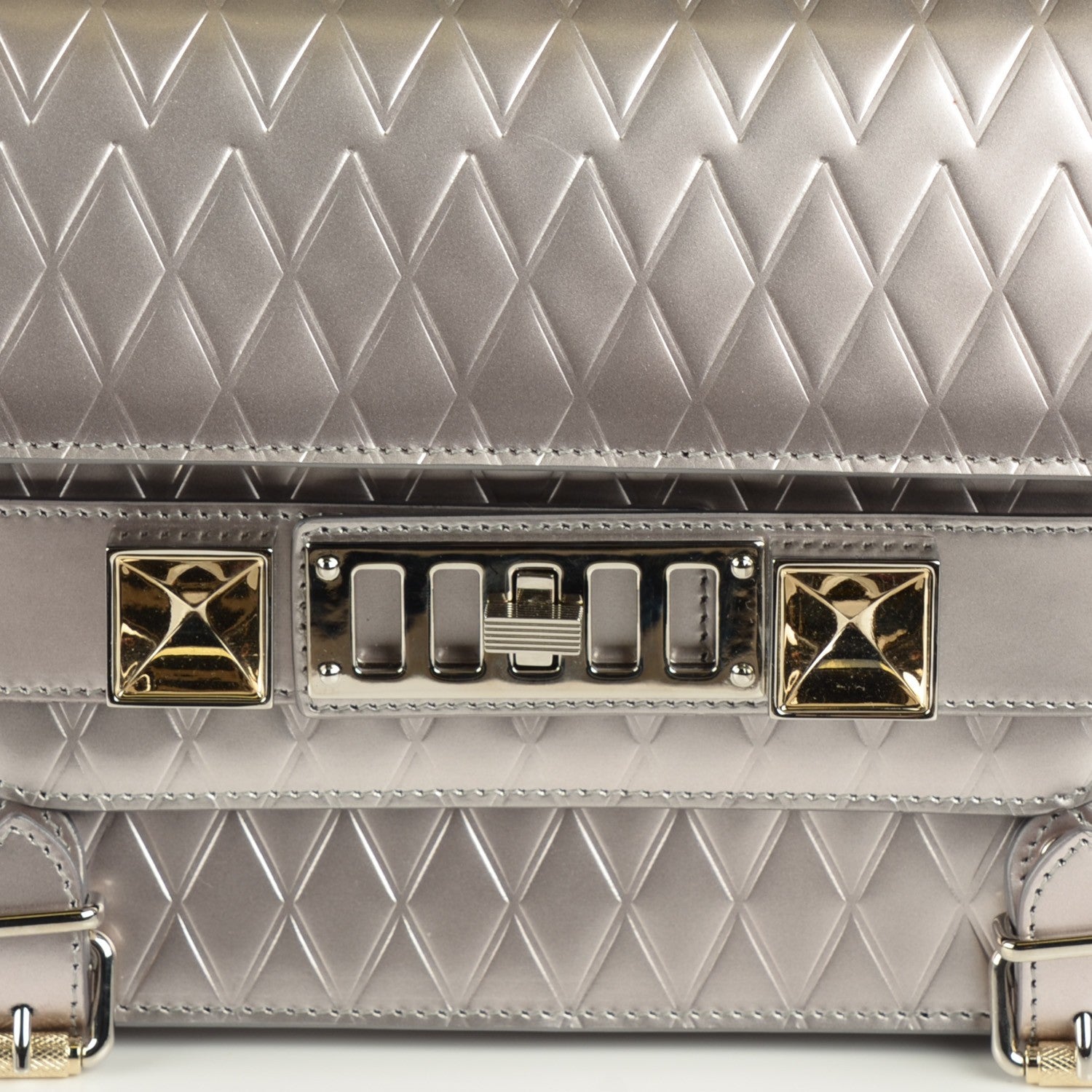 Proenza Schouler Diamond Embossed Patent PS11 Classic Shoulder Bag Silver 9 of 9