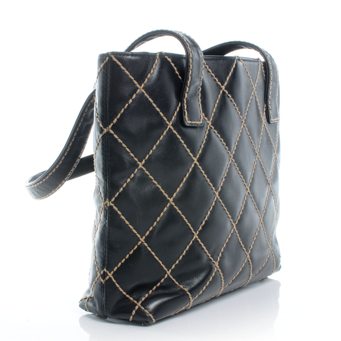 Calfskin Contrast Stitch Surpique Tote Black
