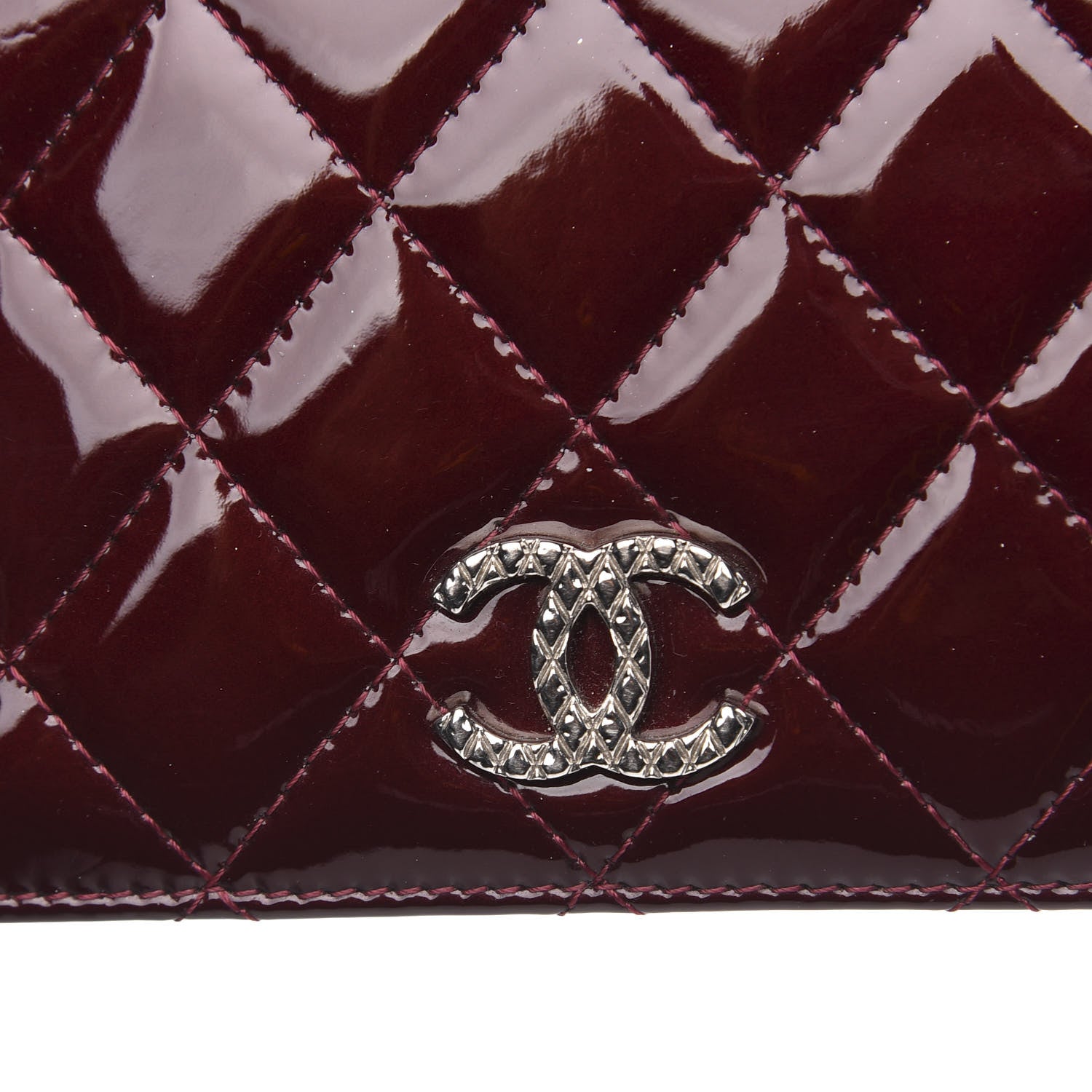 Chanel Patent Quilted Brilliant Yen Wallet Burgundy 9 of 10