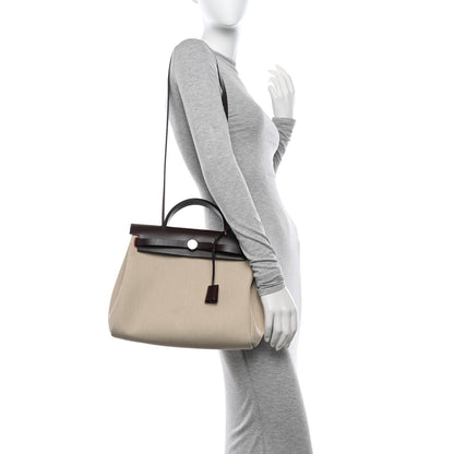 Hermes Military Toile Vache Hunter Herbag Zip Retourne 31 PM Beton Rouge Sellier 2 of 11