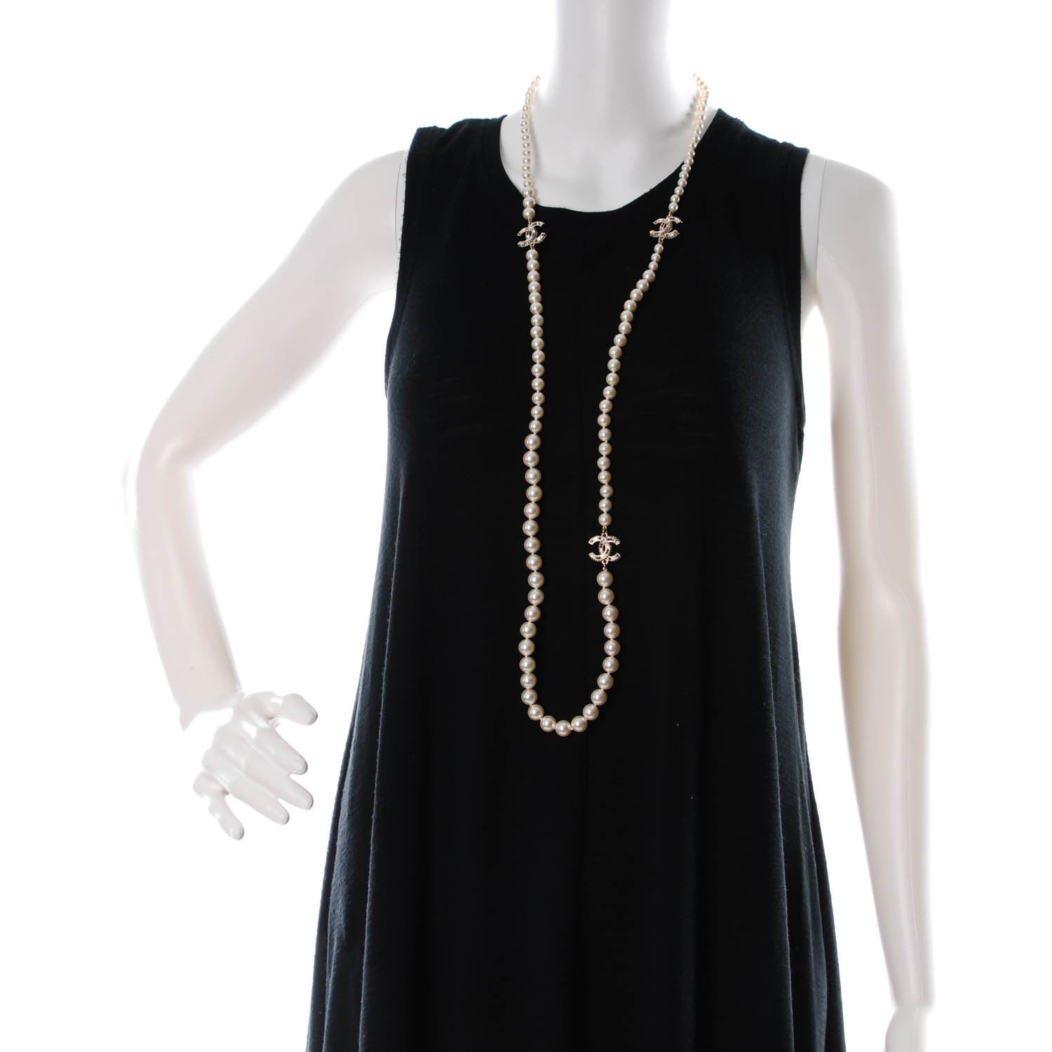 Chanel Graduated Pearl Crystal CC Long Necklace Gold Black 2 of 6