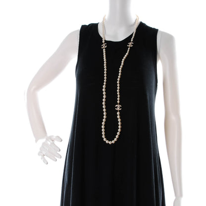 Chanel Graduated Pearl Crystal CC Long Necklace Gold Black 2 of 6