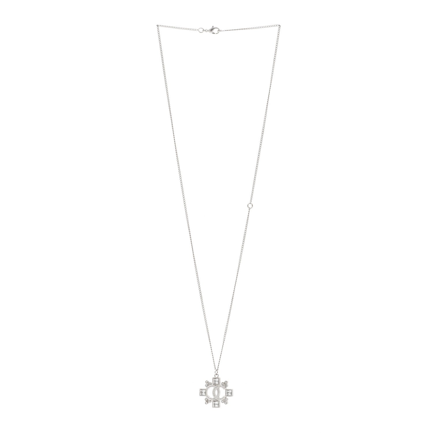 Chanel Crystal Strass Necklace Silver 3 of 5