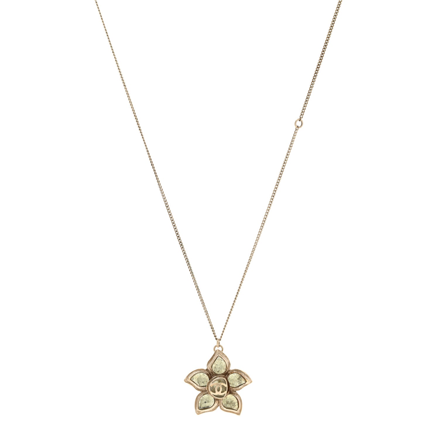 Chanel Resin Metal CC Flower Necklace Gold 1 of 6