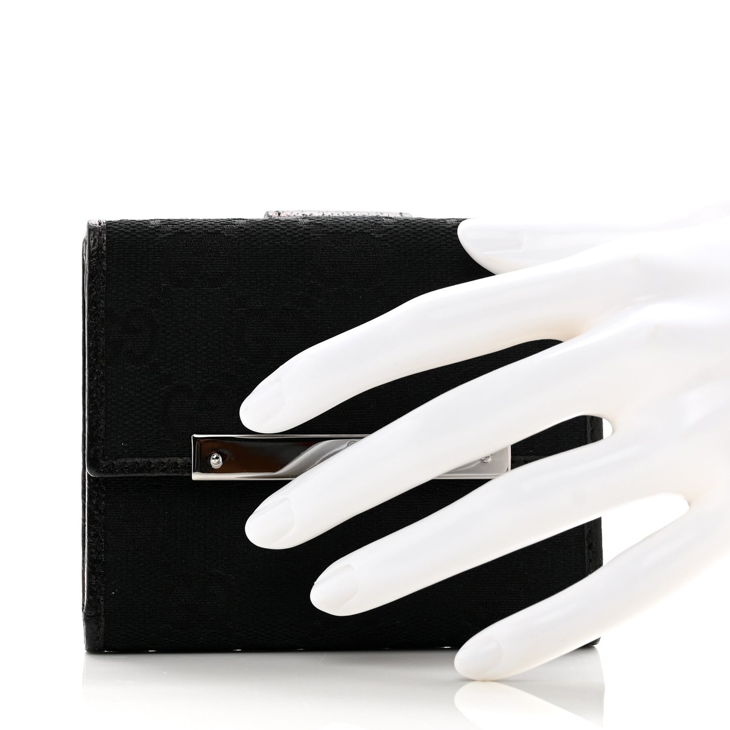 Monogram Textured Calfskin Metal Bar French Flap Wallet Black