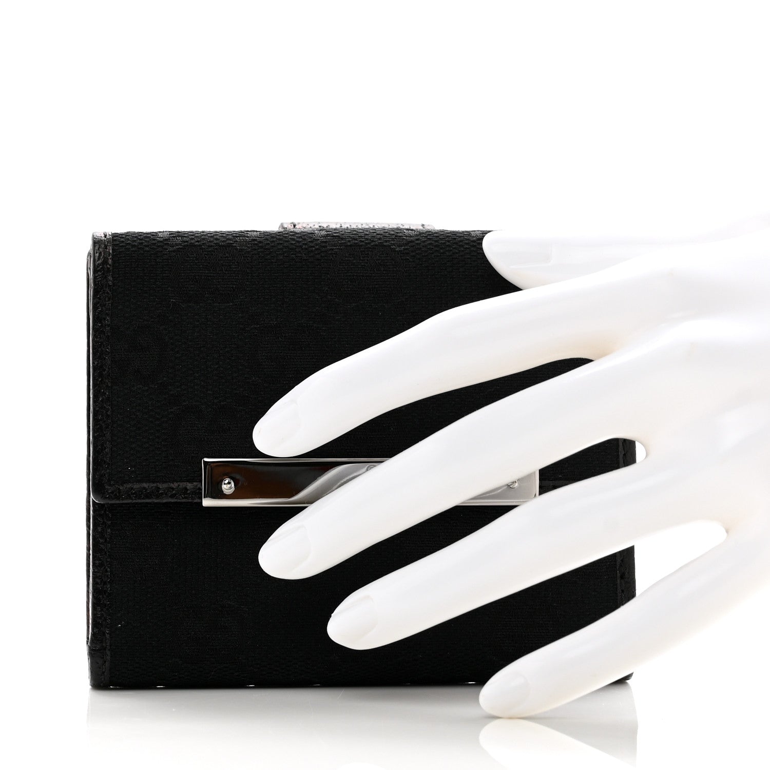 Gucci Monogram Textured Calfskin Metal Bar French Flap Wallet Black 2 of 10