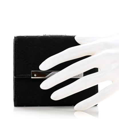 Gucci Monogram Textured Calfskin Metal Bar French Flap Wallet Black 2 of 10