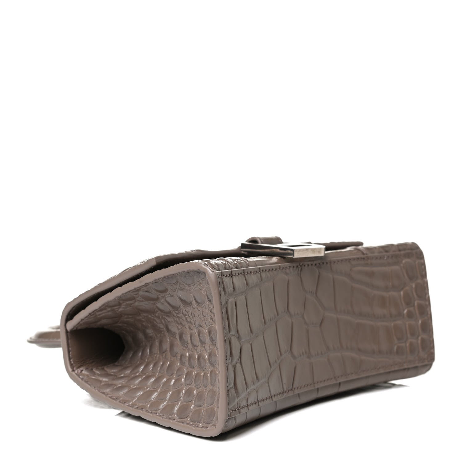 Balenciaga Shiny Calfskin Crocodile Embossed Hourglass Top Handle Bag XS Mink Grey 4 of 13