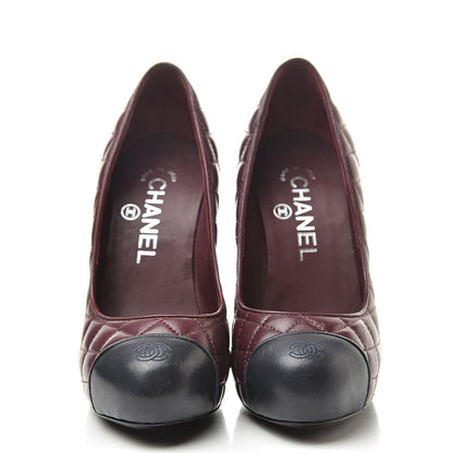 Chanel Lambskin Quilted CC Cap Toe Pumps 35 Burgundy 2 of 14