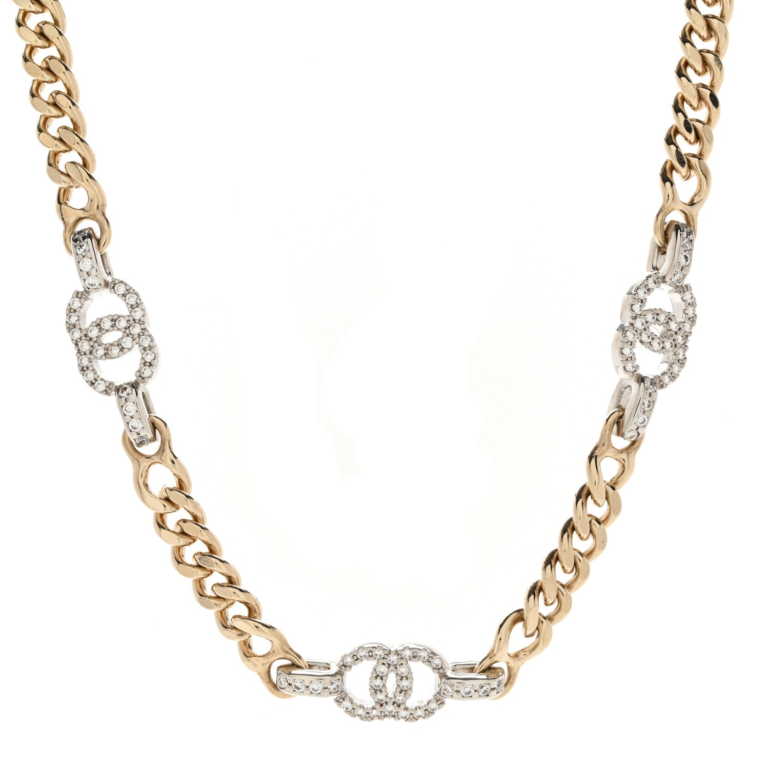 Chanel Crystal CC Chain Links Choker Necklace Gold 1 of 4