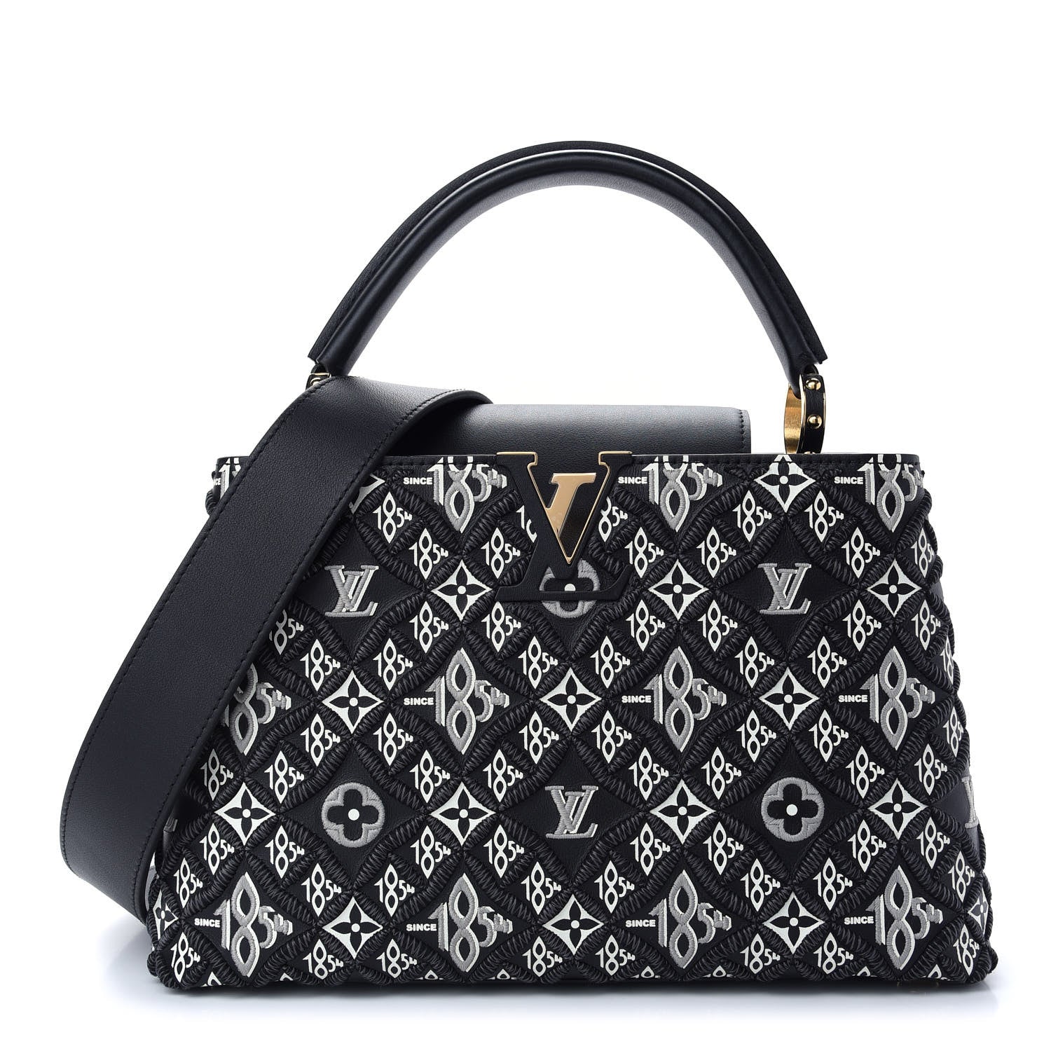 Louis Vuitton Calfskin Since 1854 Embroidered Capucines PM Black 1 of 8