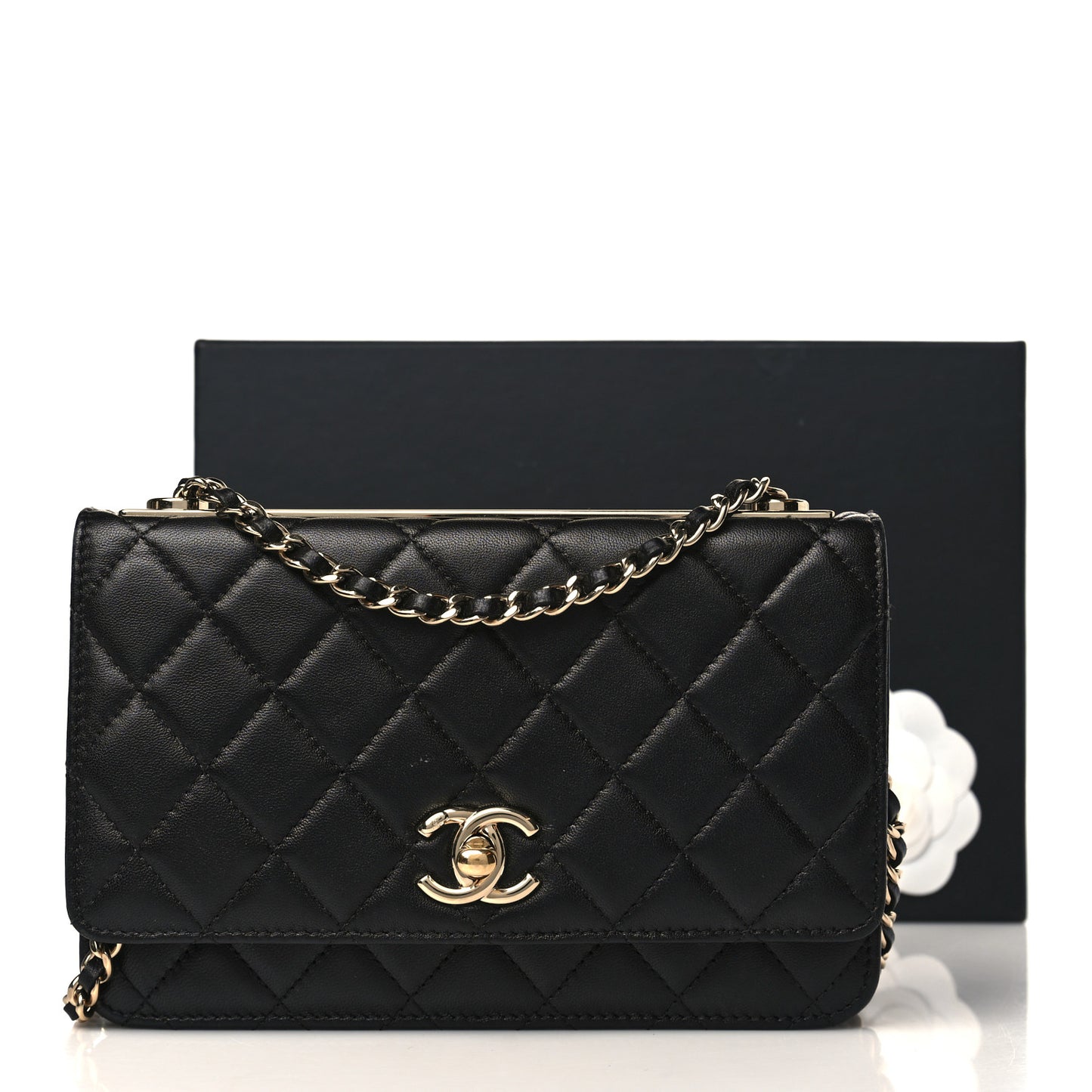 Lambskin Quilted Trendy CC Wallet On Chain WOC Black