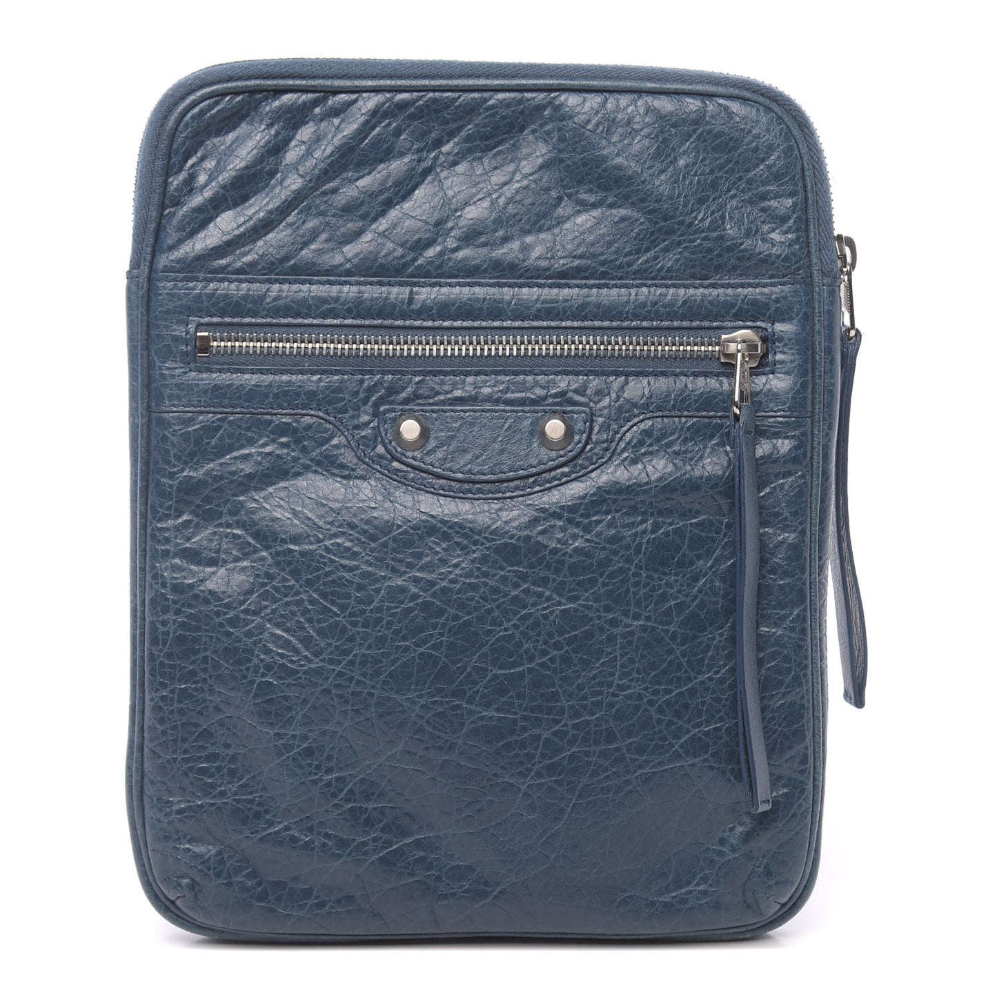 Agneau Arena Classic Silver Hardware Porte iPad Case Bleu Mineral