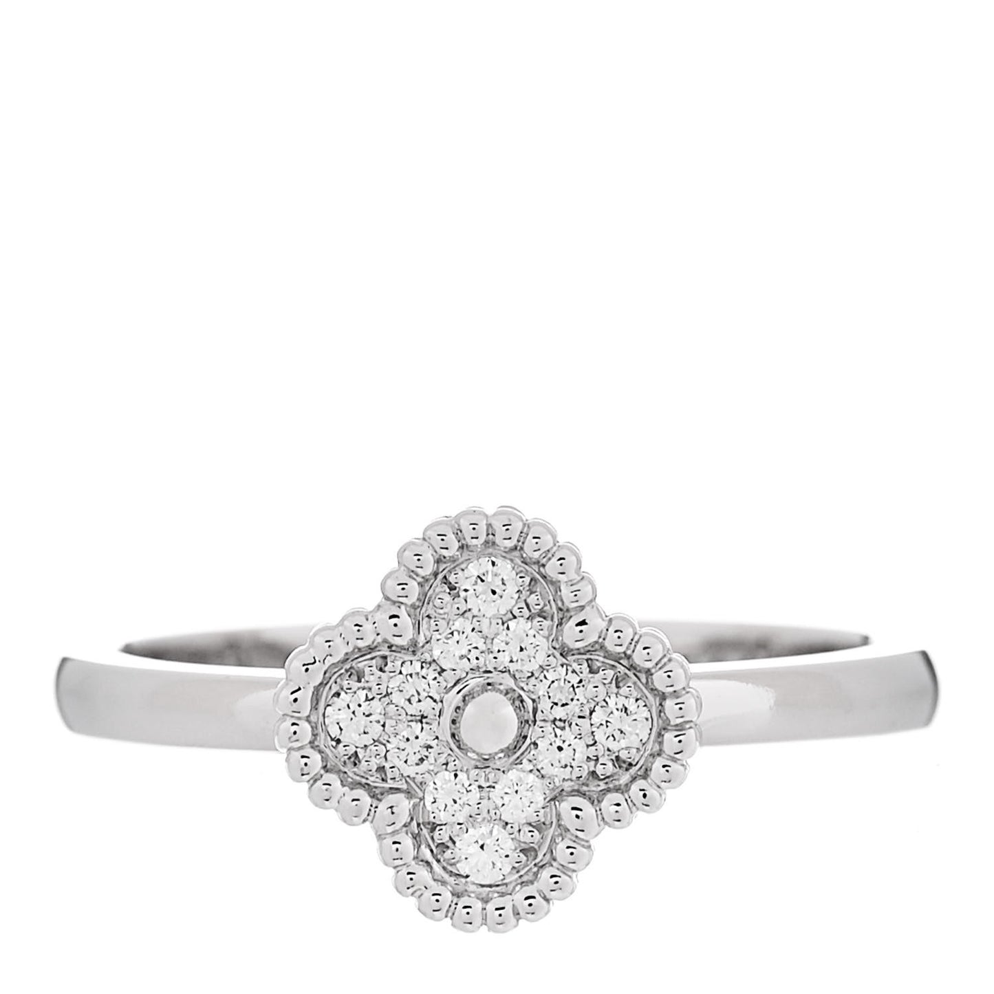 18K White Gold Diamond Sweet Alhambra Ring 53 6.5