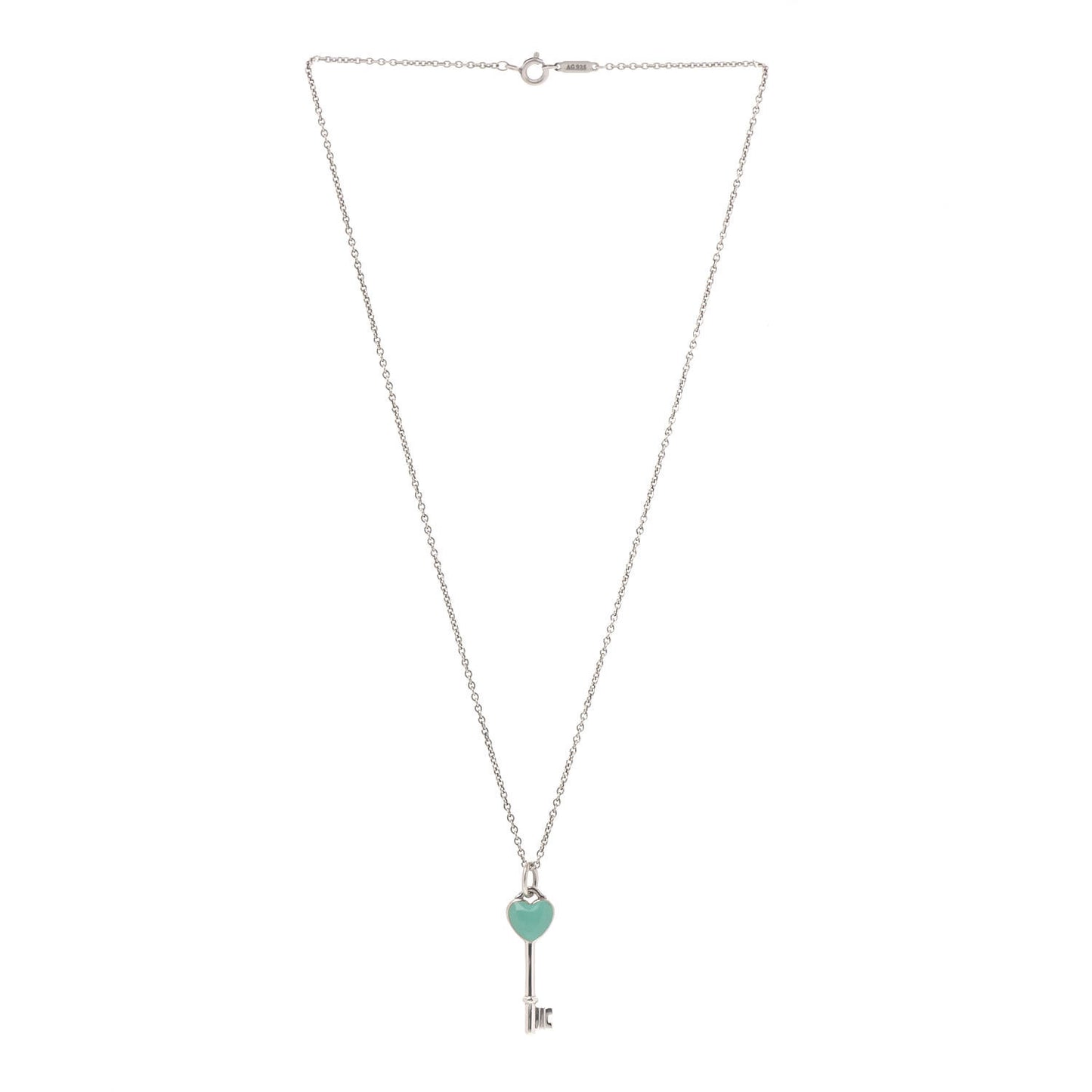 Sterling Silver Enamel Heart Key Pendant Necklace Tiffany Blue