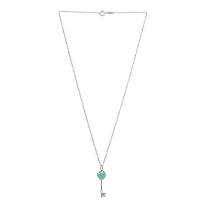 Tiffany Sterling Silver Enamel Heart Key Pendant Necklace Tiffany Blue 3 of 6