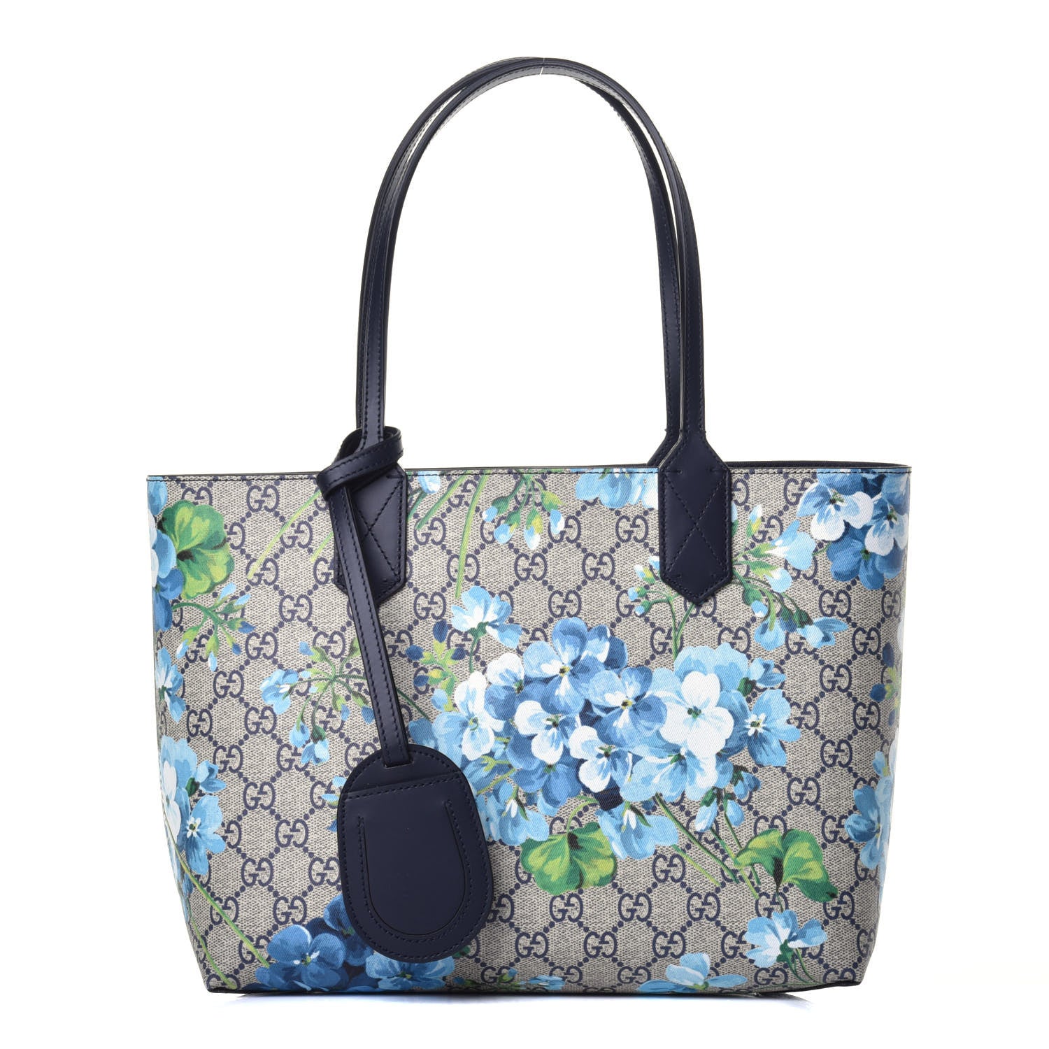 Gucci GG Supreme Monogram Blooms Small Reversible Tote Beige Blue Navy 1 of 14