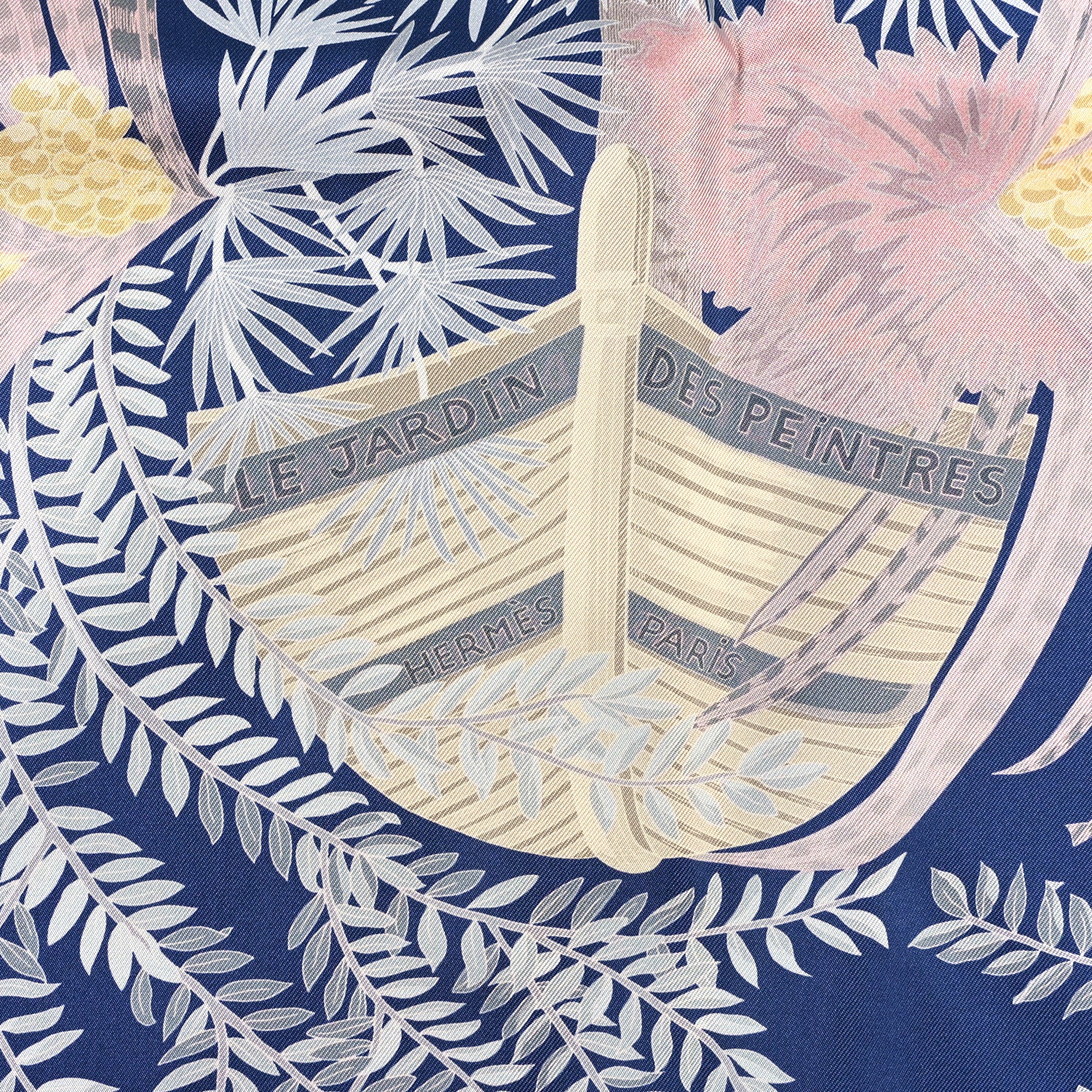 Hermes Silk Le Jardin Des Peintres Double Face Scarf 90 Marine Clair Rose Pale Vert 4 of 5