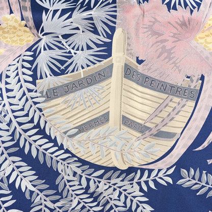 Hermes Silk Le Jardin Des Peintres Double Face Scarf 90 Marine Clair Rose Pale Vert 4 of 5