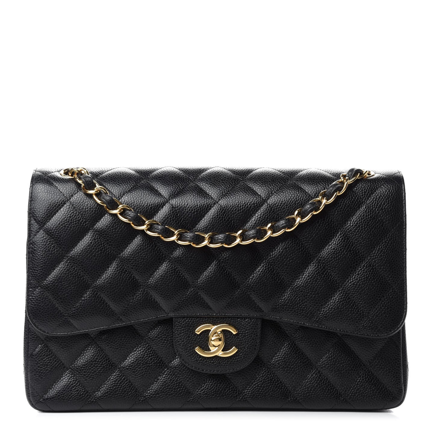 Caviar Quilted Jumbo Double Flap Black