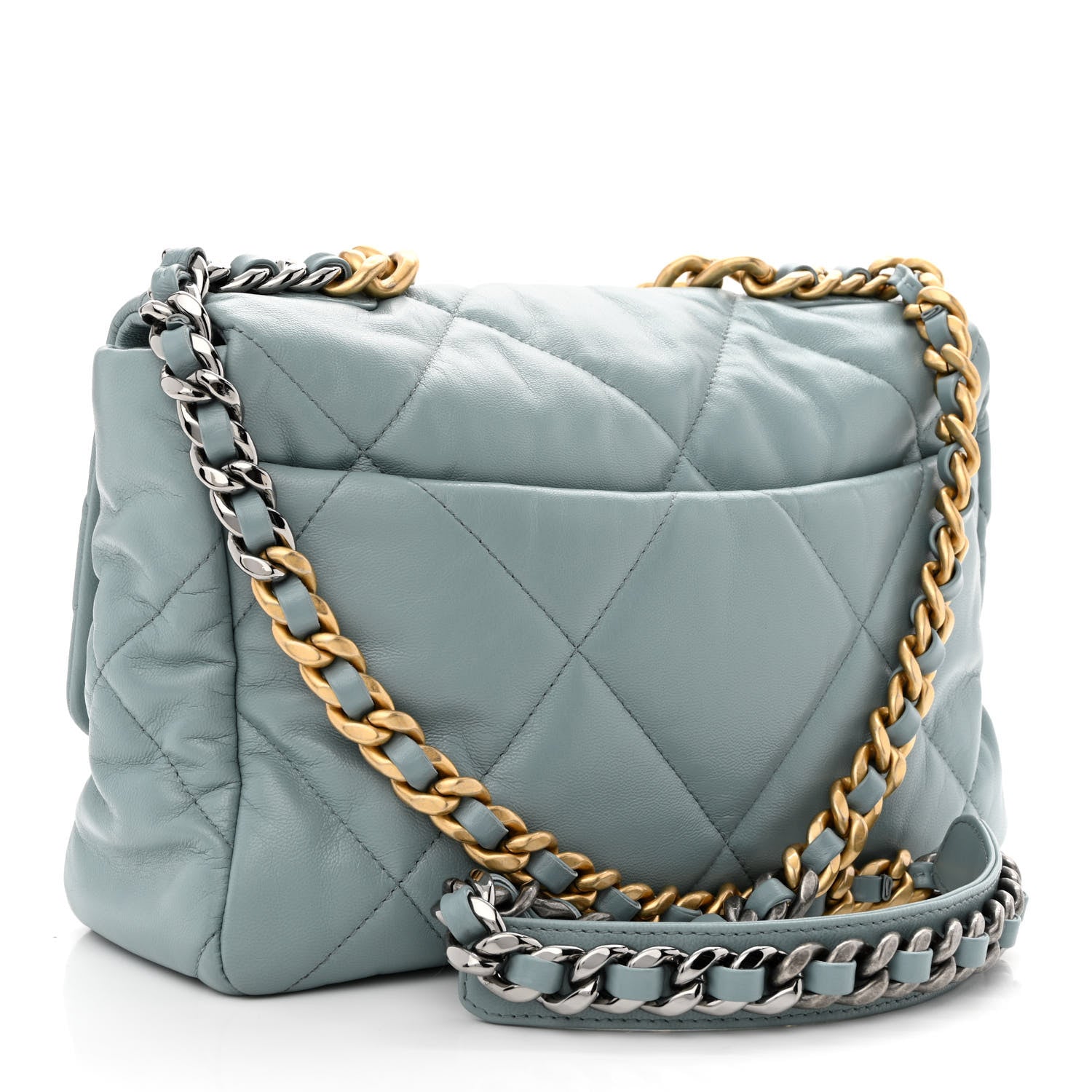 Chanel Lambskin Quilted Large Chanel 19 Flap Light Blue 3 of 10