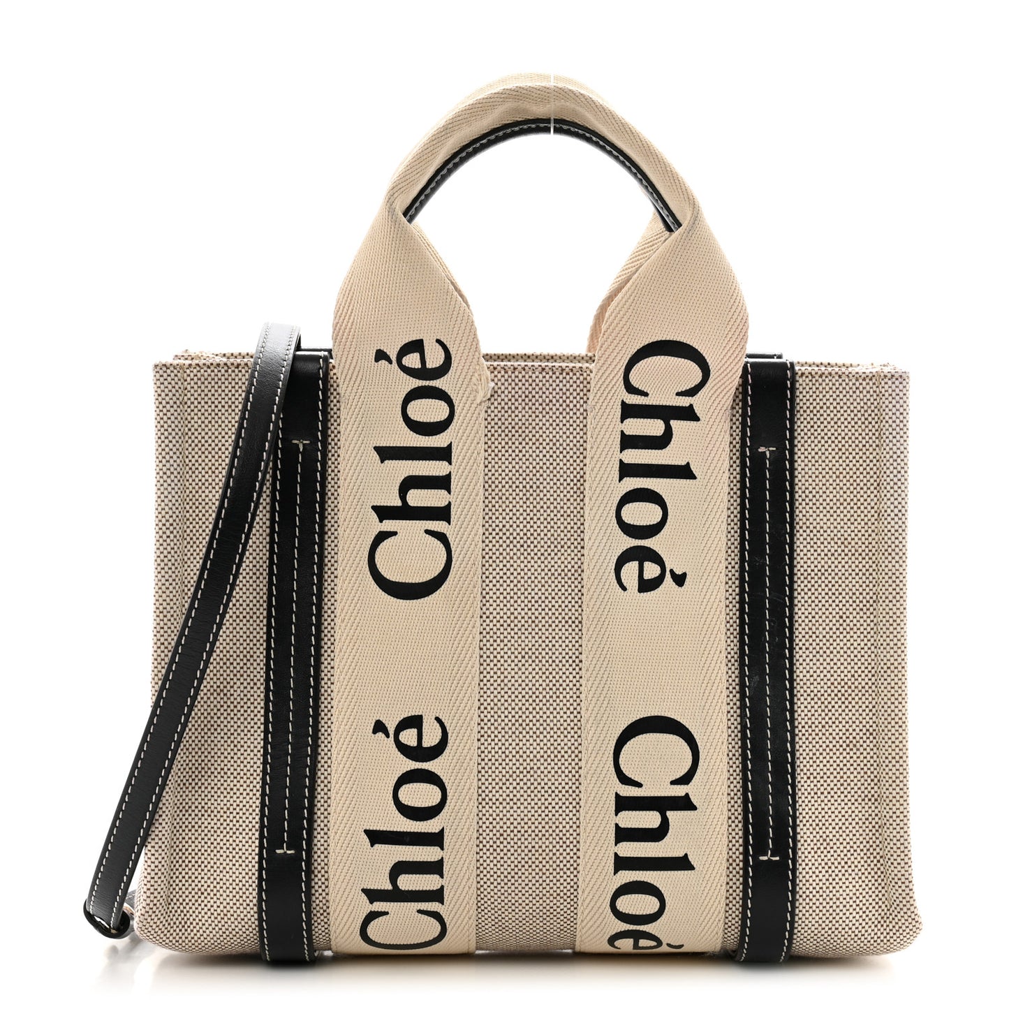 Cotton Calfskin Small Woody Ribbon Tote With Strap White Navy