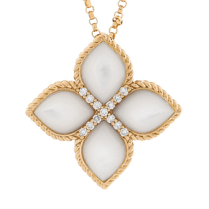 Roberto Coin 18K Yellow Gold Diamond Mother of Pearl Venetian Princess Medium Flower Pendant Necklace 4 of 7