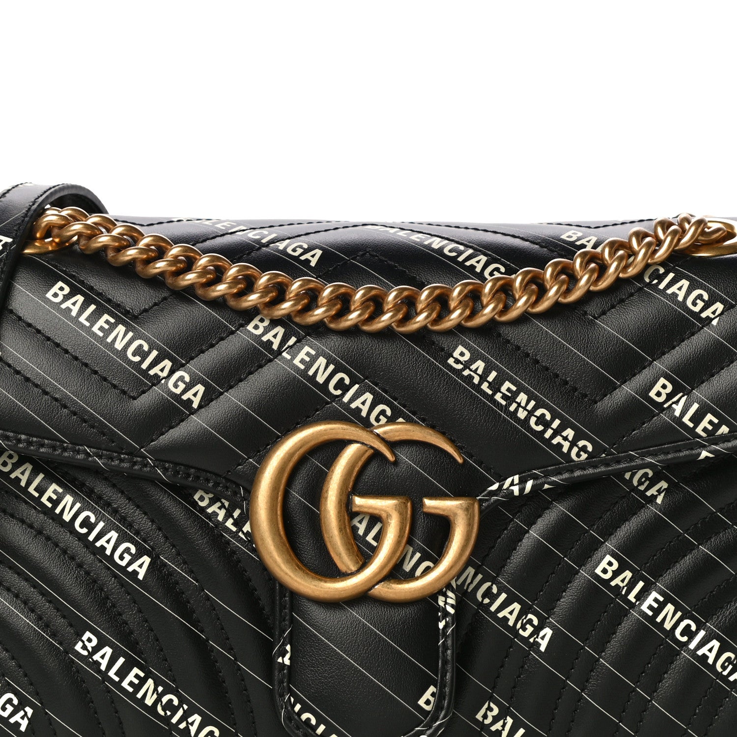 Gucci X BALENCIAGA Calfskin Matelasse Logo Print Small GG Marmont Shoulder Bag Black 8 of 11