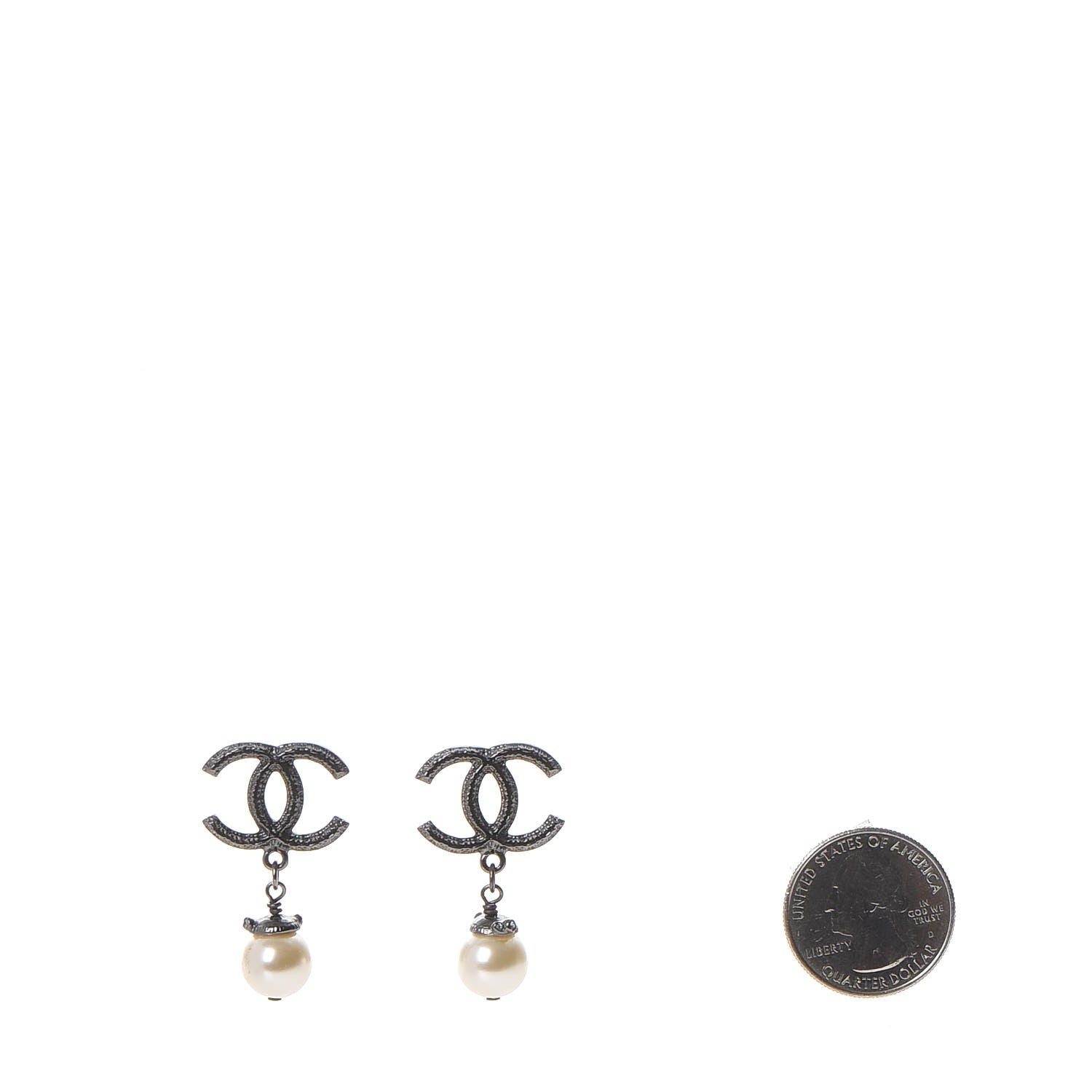 Chanel Ruthenium Pearl CC Bead Drop Earrings 2 of 6