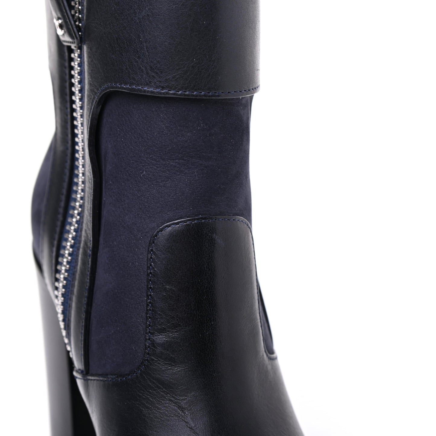 Calfskin Patent Cap Toe Short Ankle Boots 36 Navy Black