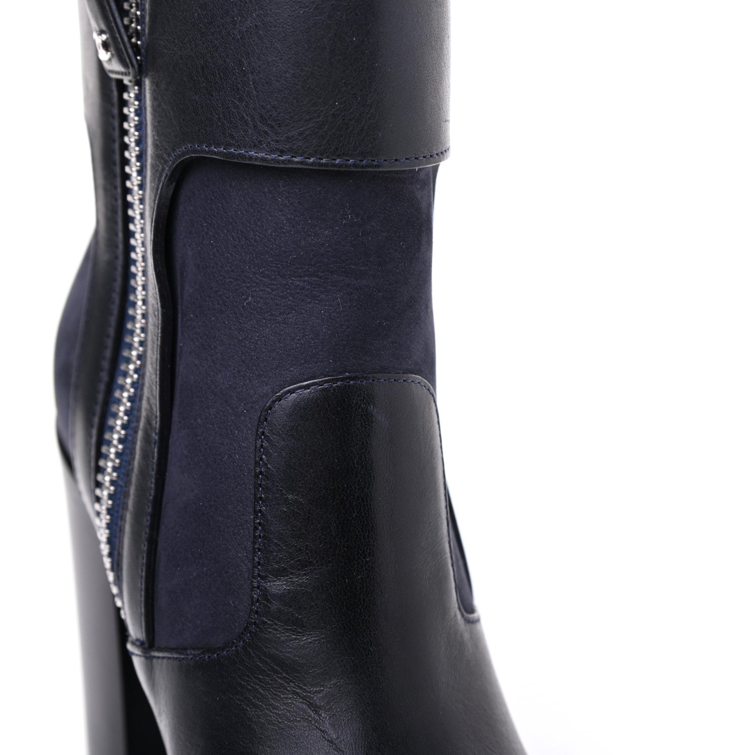 Chanel Calfskin Patent Cap Toe Short Ankle Boots 36 Navy Black 9 of 10