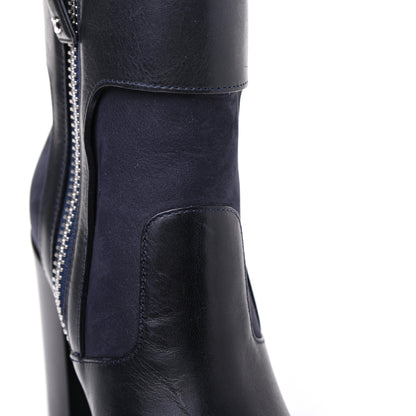 Chanel Calfskin Patent Cap Toe Short Ankle Boots 36 Navy Black 9 of 10