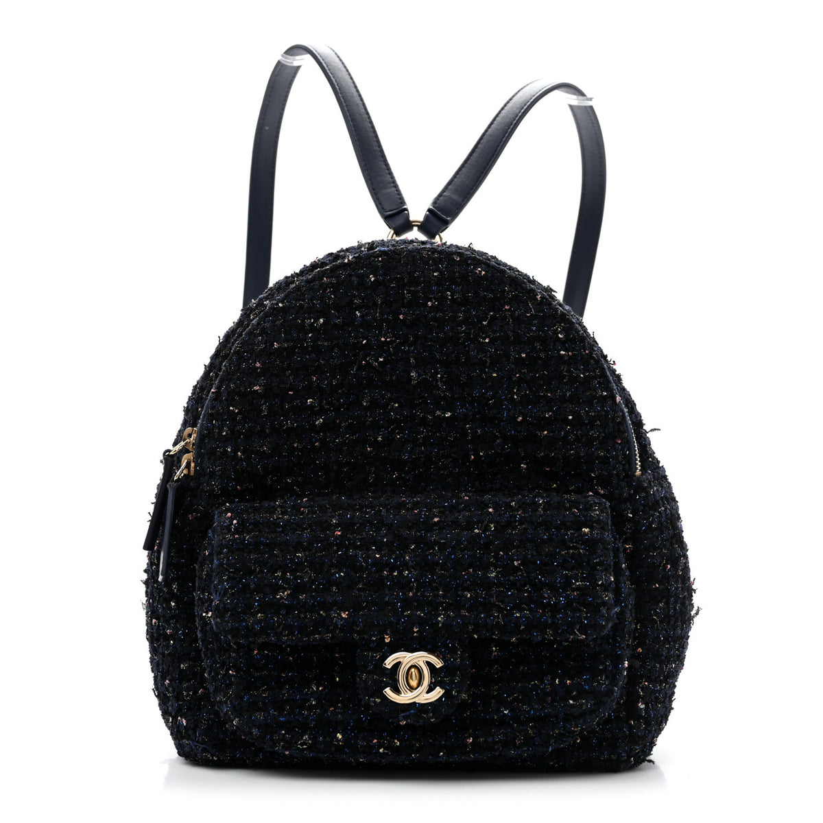 Chanel Tweed Front Pocket Backpack Navy 1 of 12