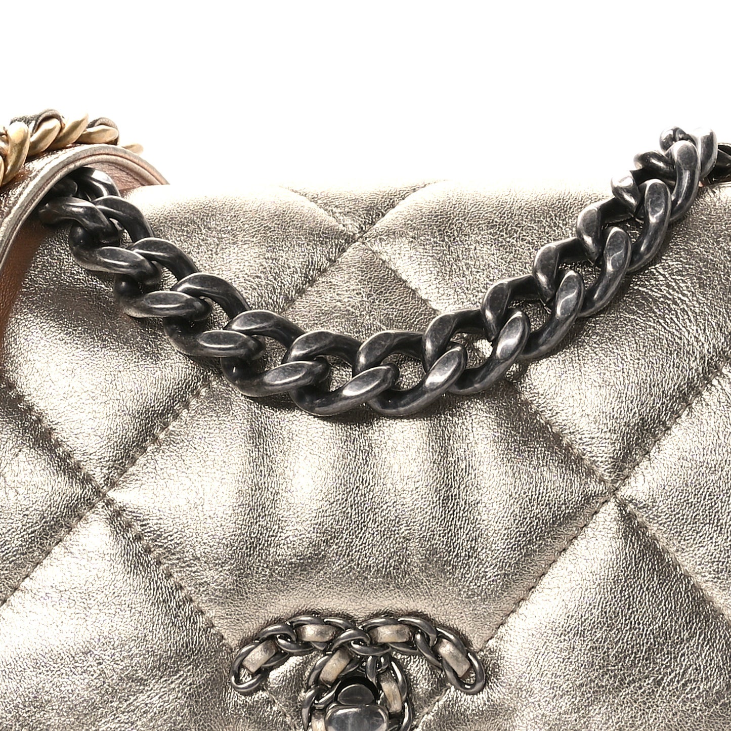 Metallic Lambskin Quilted Medium Chanel 19 Flap Gold