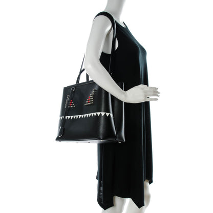 Fendi Vitello Elite Studded Monster Medium 2Jours Tote Black 2 of 7