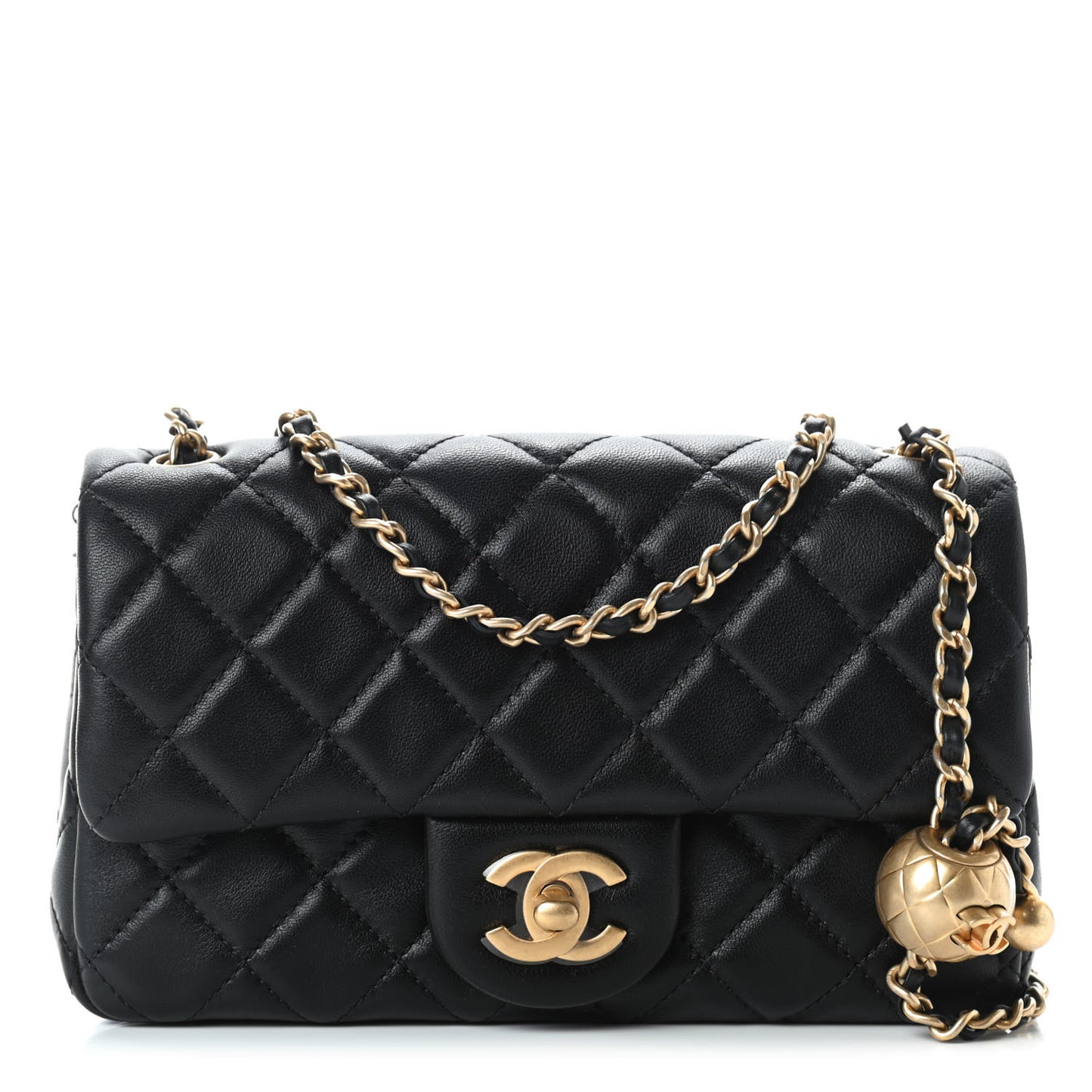 Lambskin Quilted Mini Rectangular Pearl Crush Flap Black