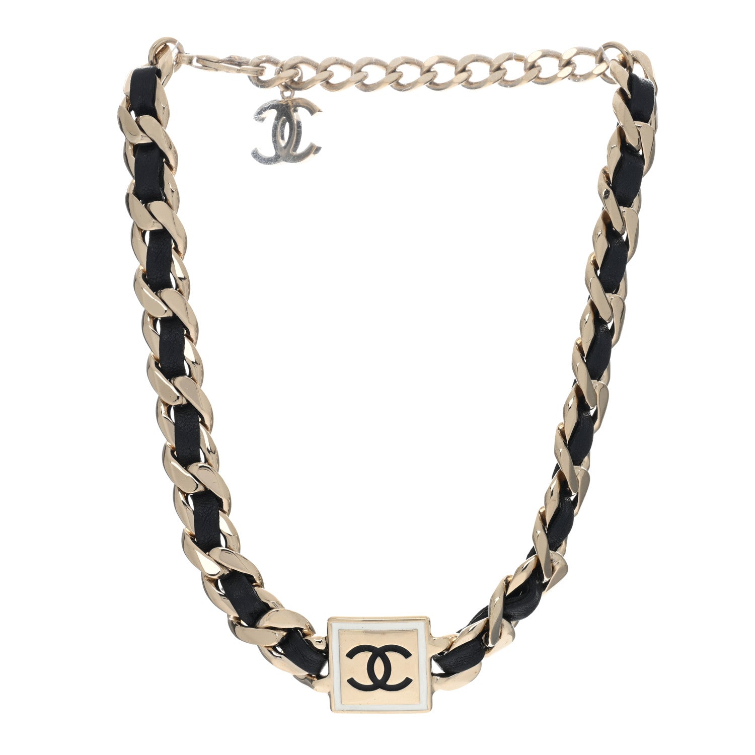 Chanel Metal Lambskin CC Square Choker Gold Black White 2 of 4