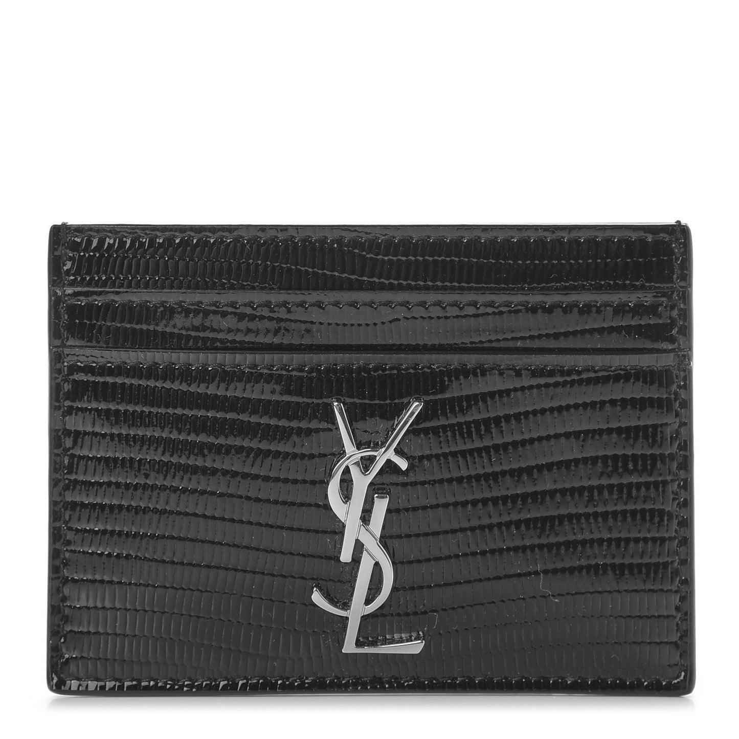 Patent Tejus Lizard Calfskin Embossed Card Case Black