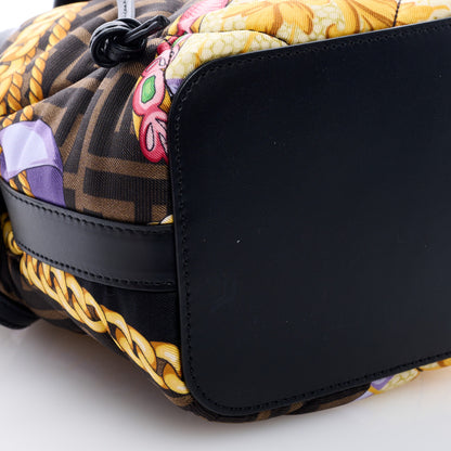 Fendi X VERSACE Silk Vitello Fendace FF Baroque Quilted Mini Mon Tresor Bucket Bag Gold Multicolor 7 of 8
