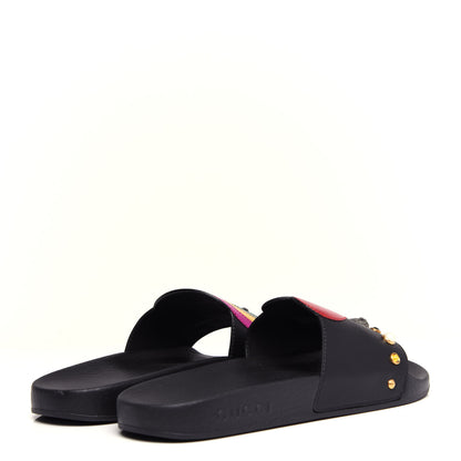 Gucci Calfskin Rainbow Heart Pursuit Slide Sandals 38 Black 4 of 11