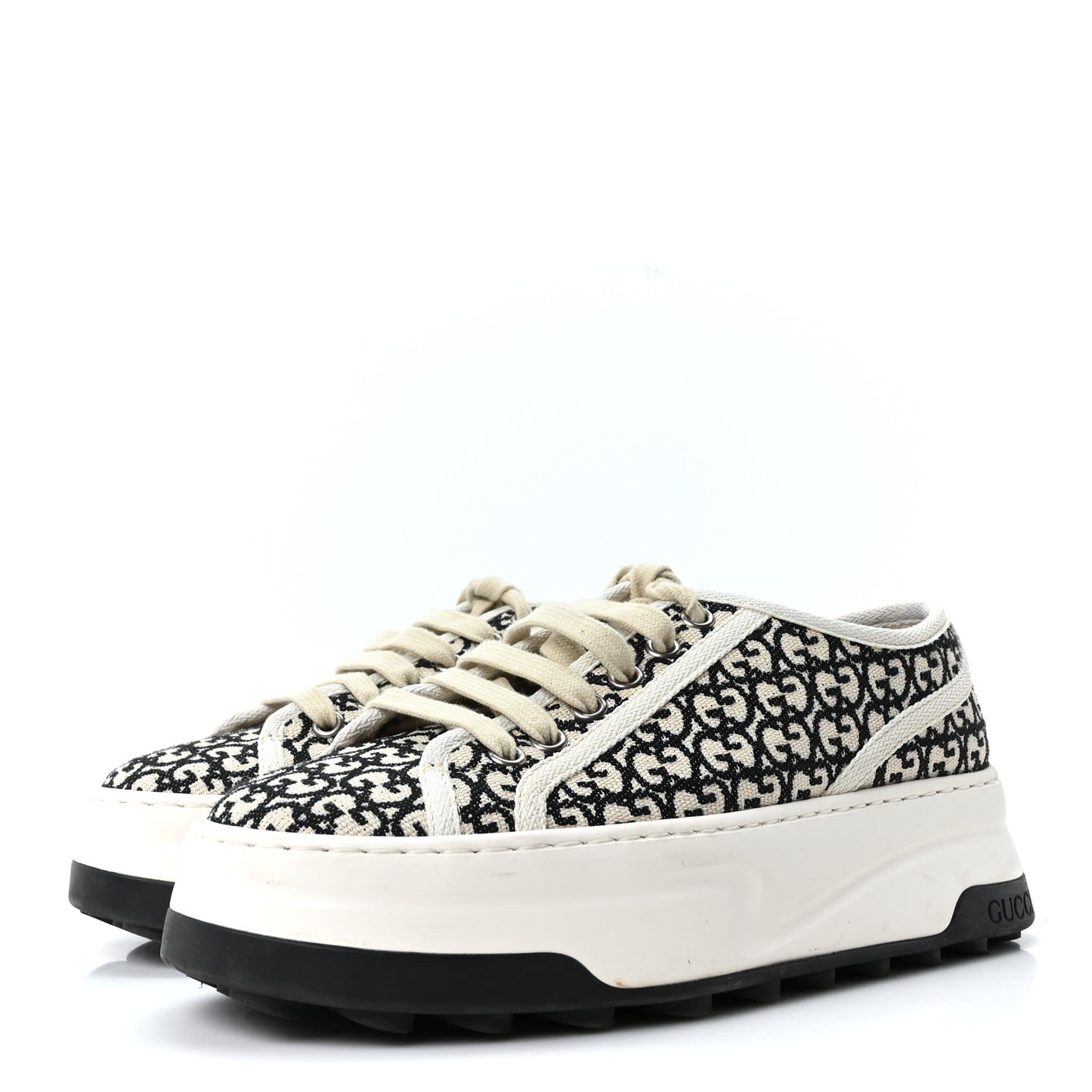 GG Monogram Jacquard Womens 1977 Tennis Platform 52mm Sneakers 36.5 Black Mystic White