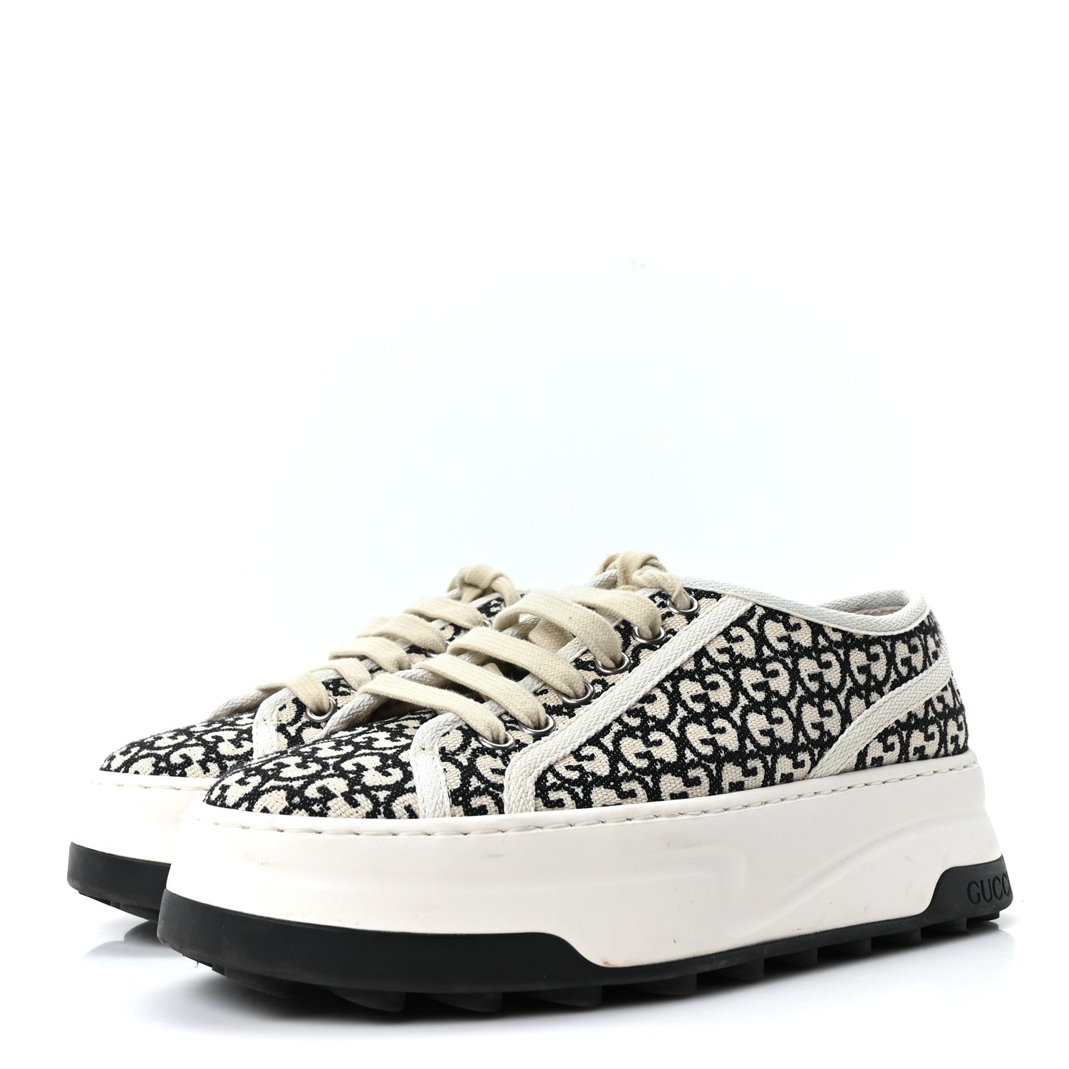 Gucci GG Monogram Jacquard Womens 1977 Tennis Platform 52mm Sneakers 36.5 Black Mystic White 4 of 7