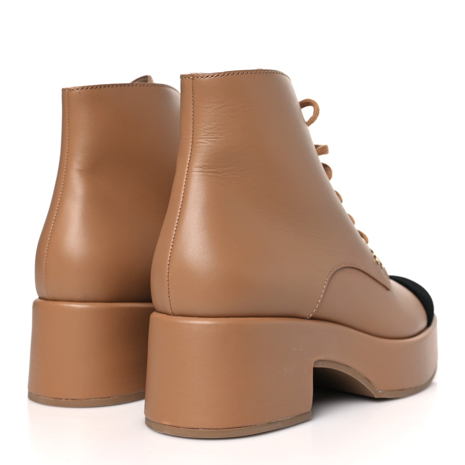 Chanel Calfskin Velvet CC Cap Toe Boots 40 Beige Black 4 of 9