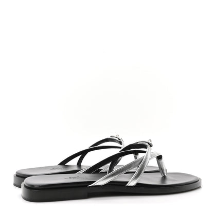 Hermes Metallic Goatskin Miss Sandals 38 Gris Argente 5 of 9