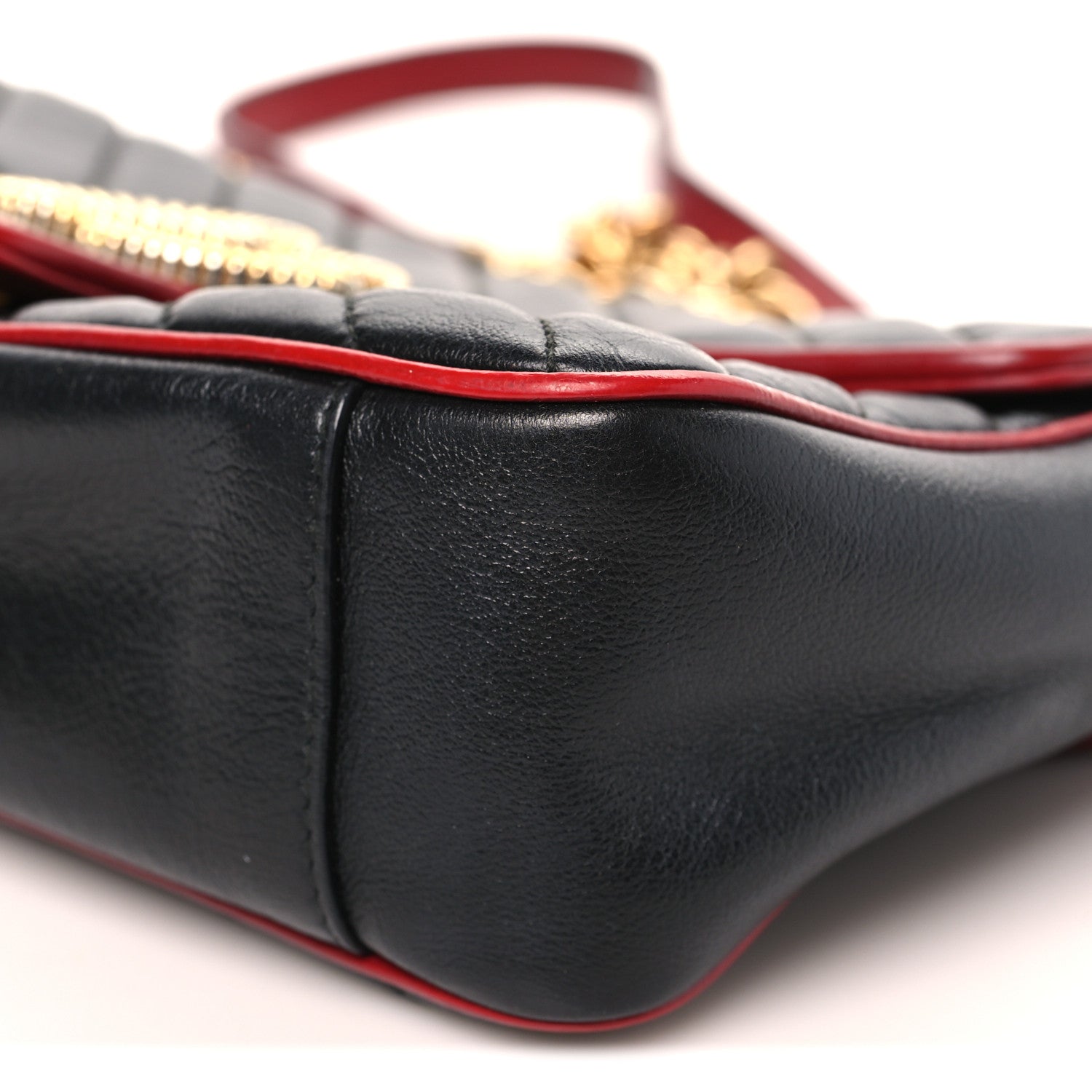Gucci Vintage Effect Calfskin Matelasse Diagonal Small Torchon GG Marmont Shoulder Bag Black Romantic Cherry 10 of 10