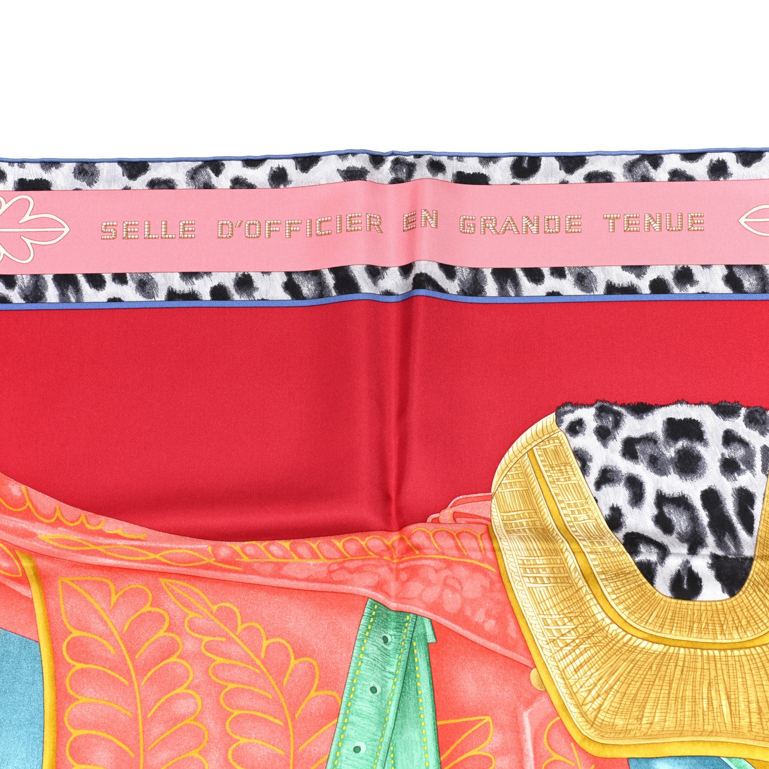 Hermes Silk Selle d'Officier En Grande Tenue Scarf 90 Framboise Corail Mordore 2 of 6