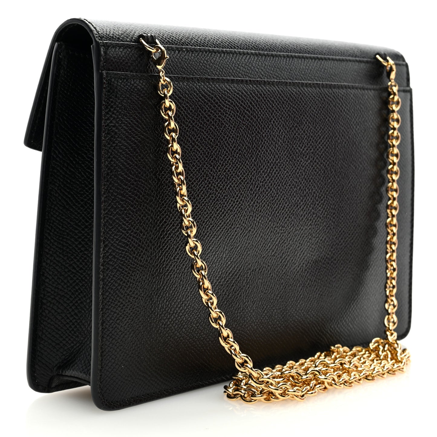 Pebbled Calfskin Gancio Wallet On Chain Black
