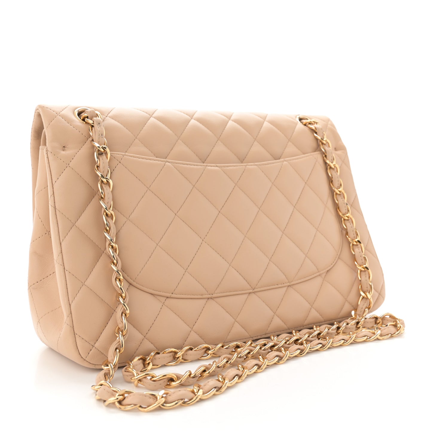 Lambskin Quilted Jumbo Double Flap Beige