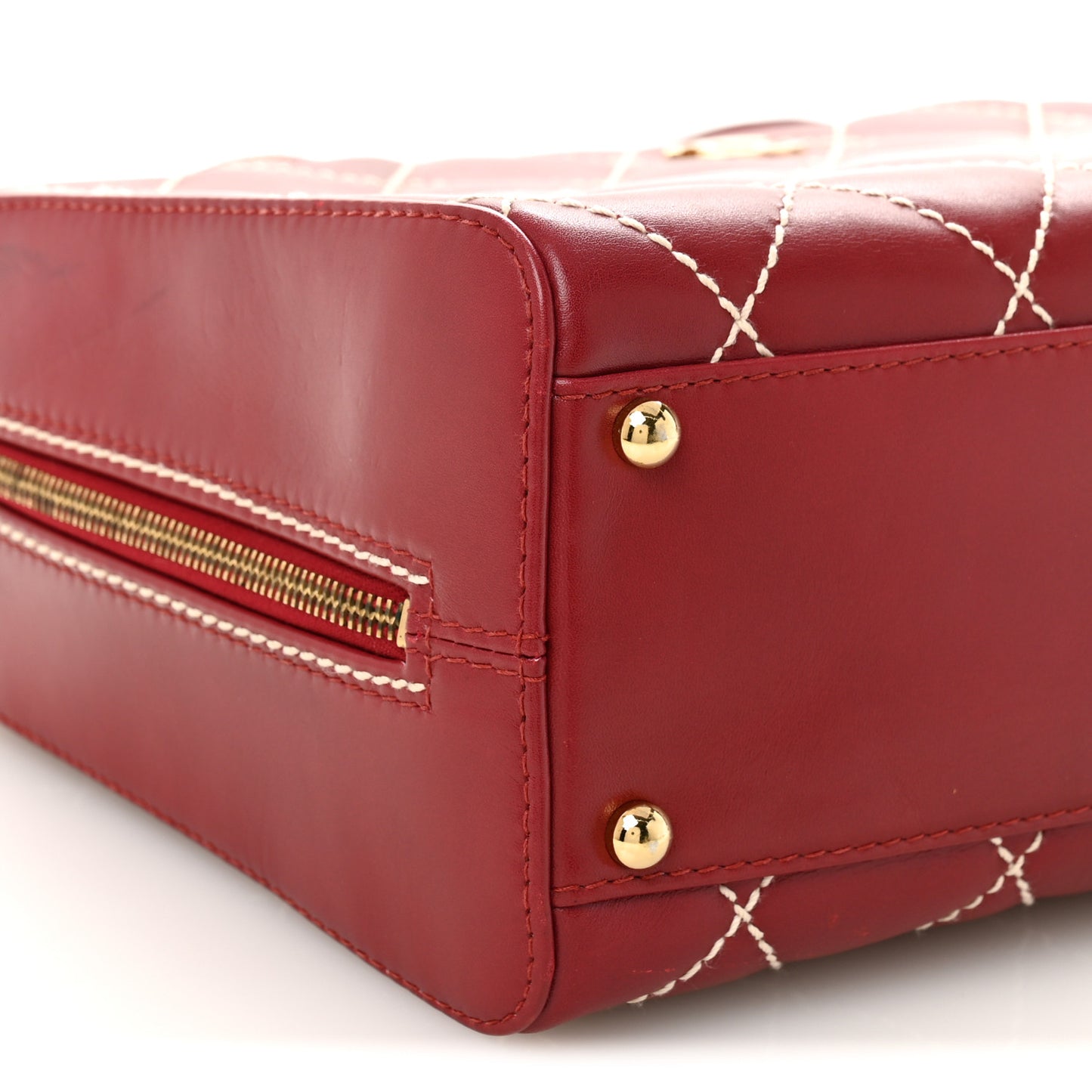 Calfskin Contrast Stitch Surpique Bowler Red
